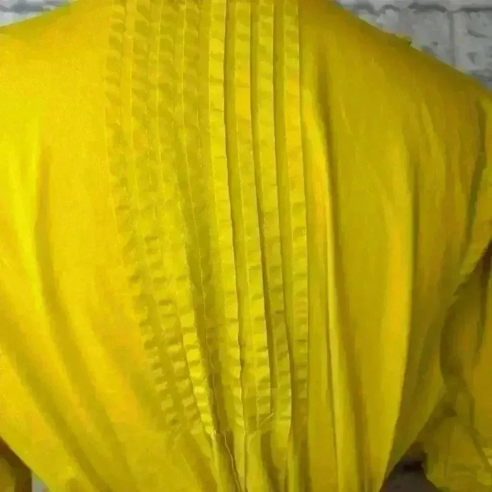 Elle Women’s Small Yellow Tunic Top with Pleat and Ruffle Detail 100% Cotton - Picture 11 of 13